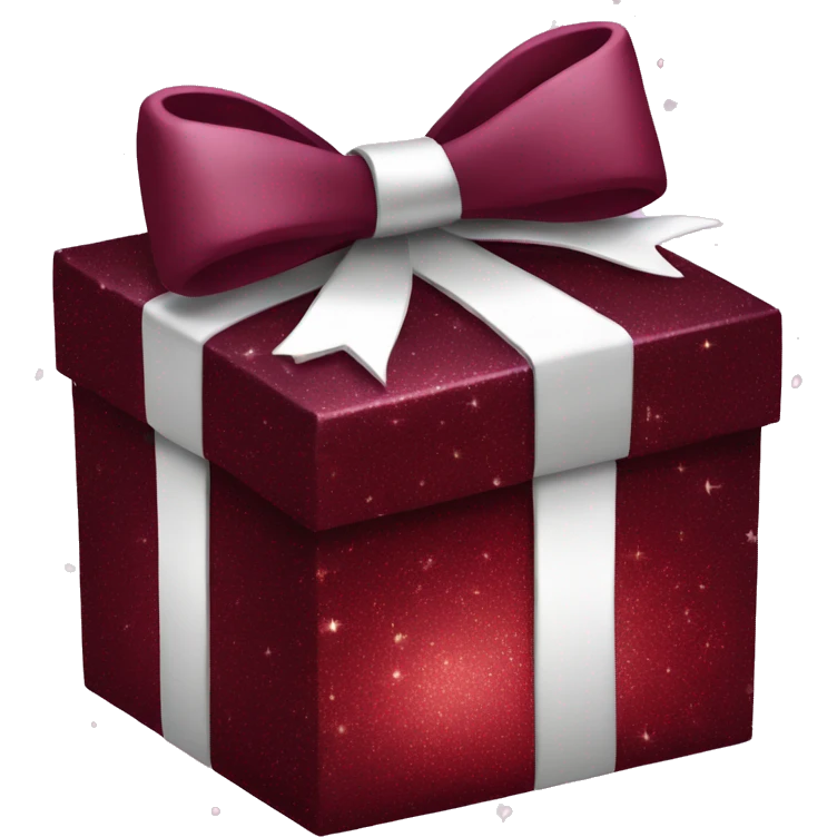 Burgundy sparkly gift box with a white bow emoji