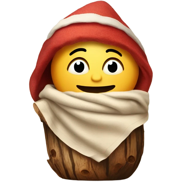 Create tió de Nadal. A famous christmas character from Catalonia. A wooden log with a drawn face and a blanket on top. Christmas style. emoji