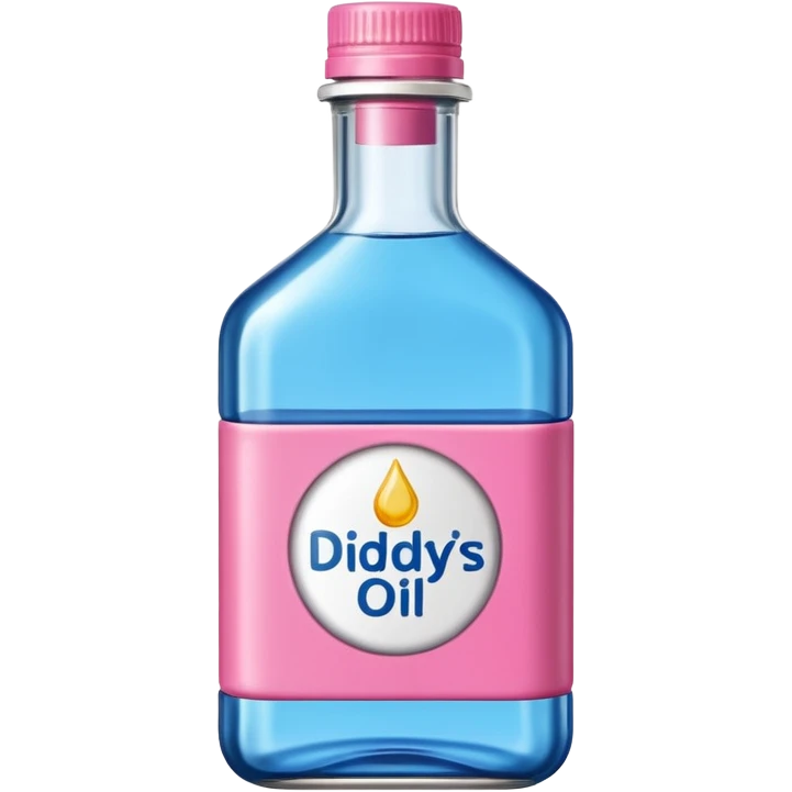 bottle of oil blue top pink outside with logo that says Diddys Oil emoji
