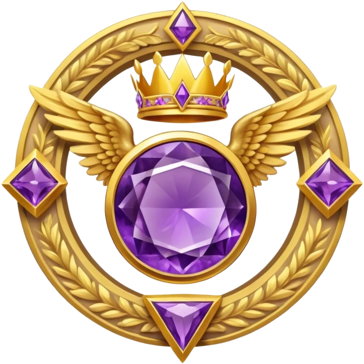 Big round amethyst and triangle rubby inside  the amethyst stone award-in-frame-decorated-with-big-golden-angel--wings and crown emoji