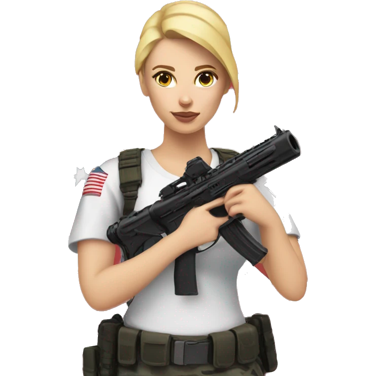 White Female with American flag shirt hold airsoft gun emoji