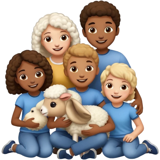 3 girls and 2 boys and a sheep emoji
