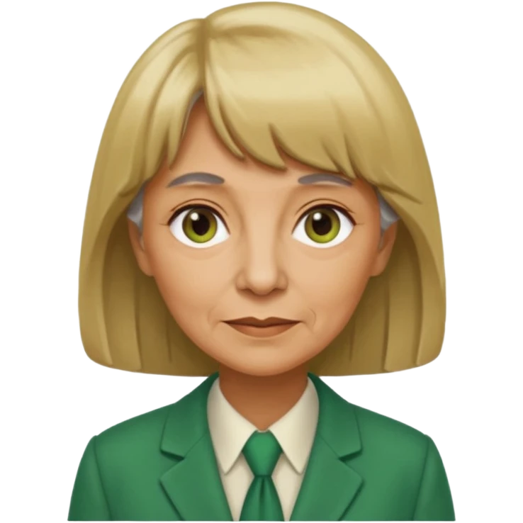 Pass the shoulders Dirty blonde hair aged woman with bangs in green business attire  emoji