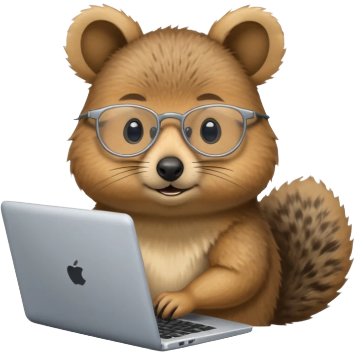 Silver-rimmed, bespectacled front quokka working on a laptop emoji