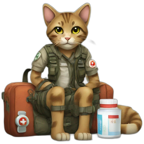 Post-apocalyptic fiction; cat;  first aid kit; emoji