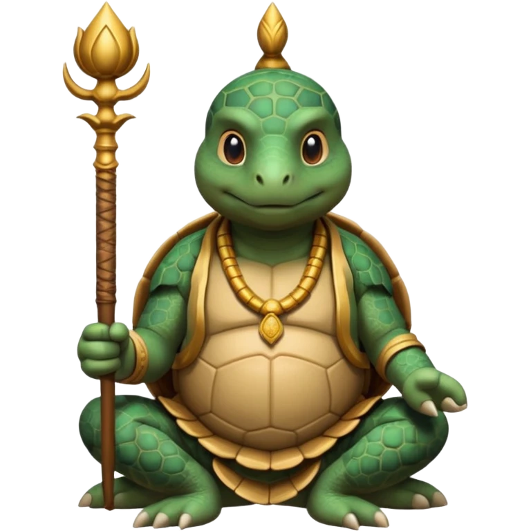 man with turtle head, scepter, buddhism, lotus emoji
