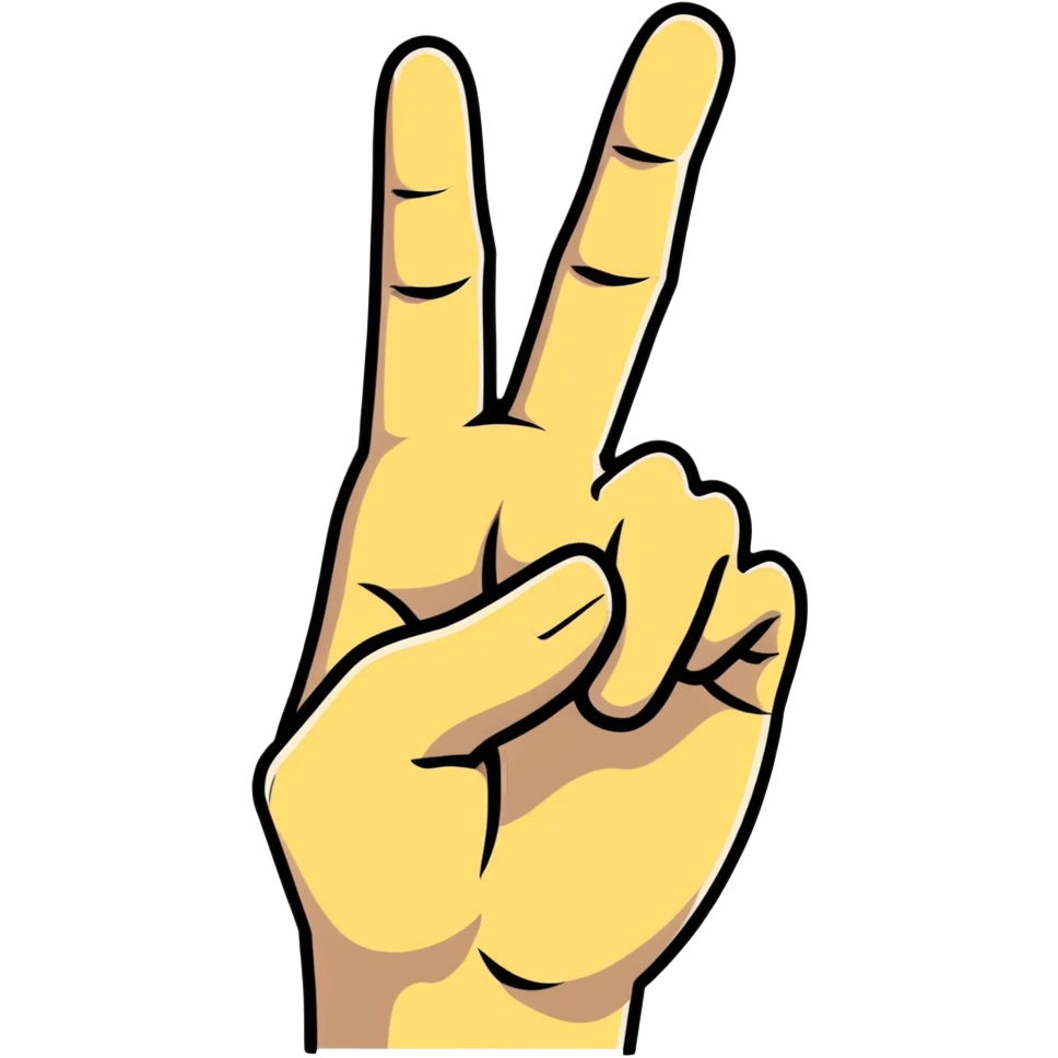 human hand making a peace sign, cartoonish, simple background emoji