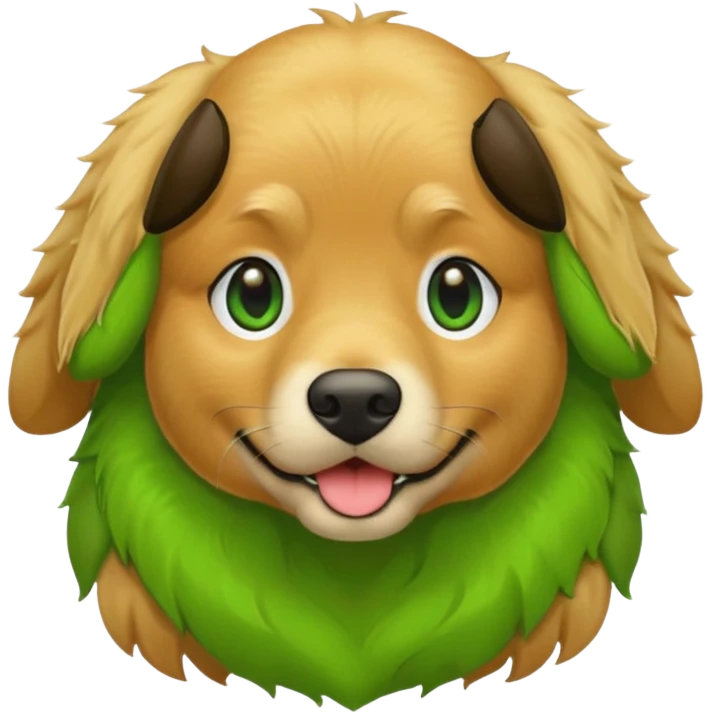 green dog extra furry golden retriever. The dog fur is totally  green emoji
