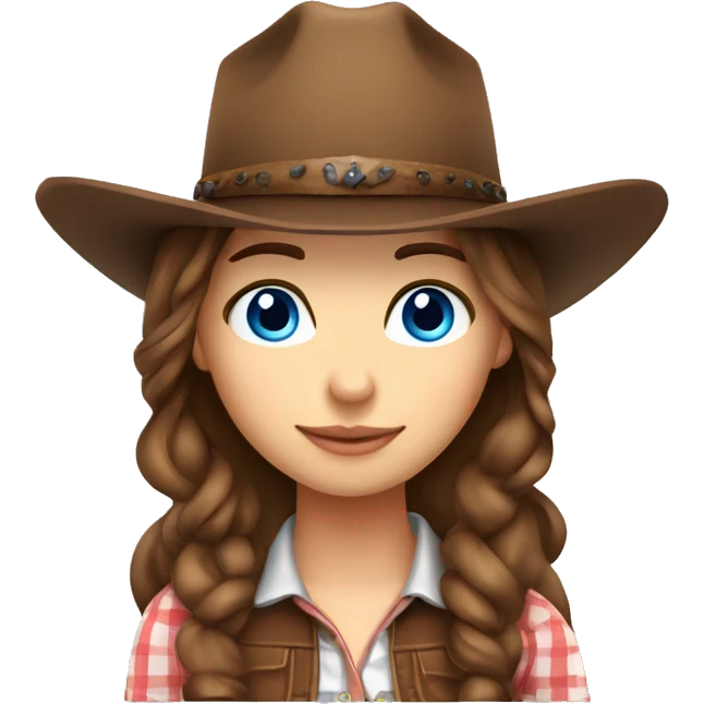 Cute country girl blue eyes and brown hair with a cowboy hat emoji
