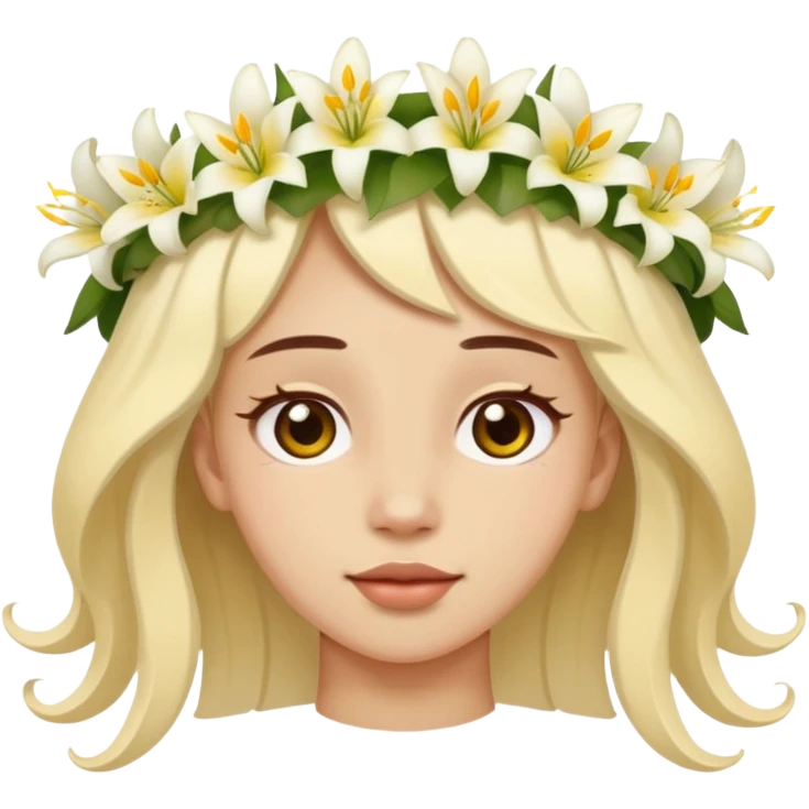 Emoji Face upside down 🙃, with a flower crown on his head, a crown of small white and yellow lilies emoji