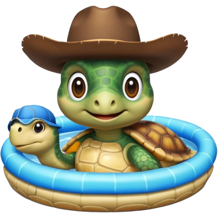 Cute blow up pool turtle with a cowboy hat emoji