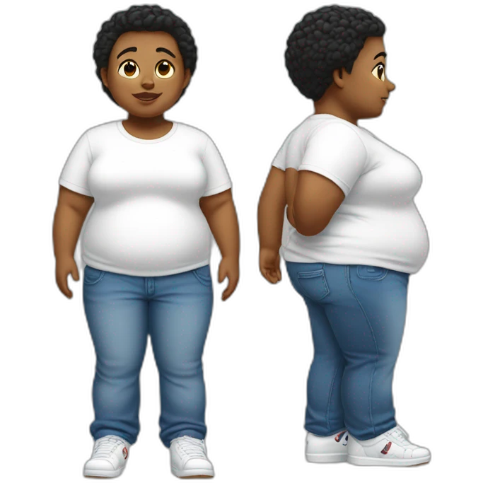 Fat boy thin gurl wearing white tshirt blue jeans and white shoes emoji