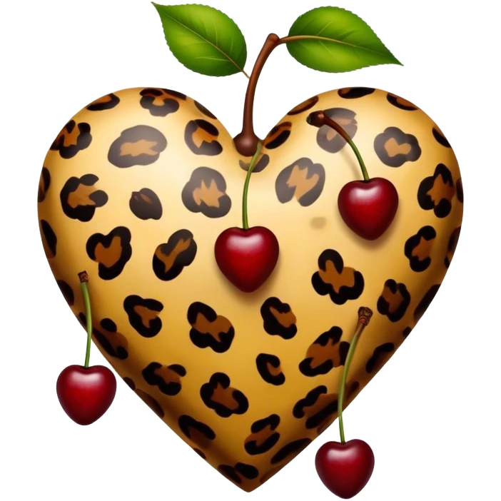 leopard print heart with two dark red cherry emoji