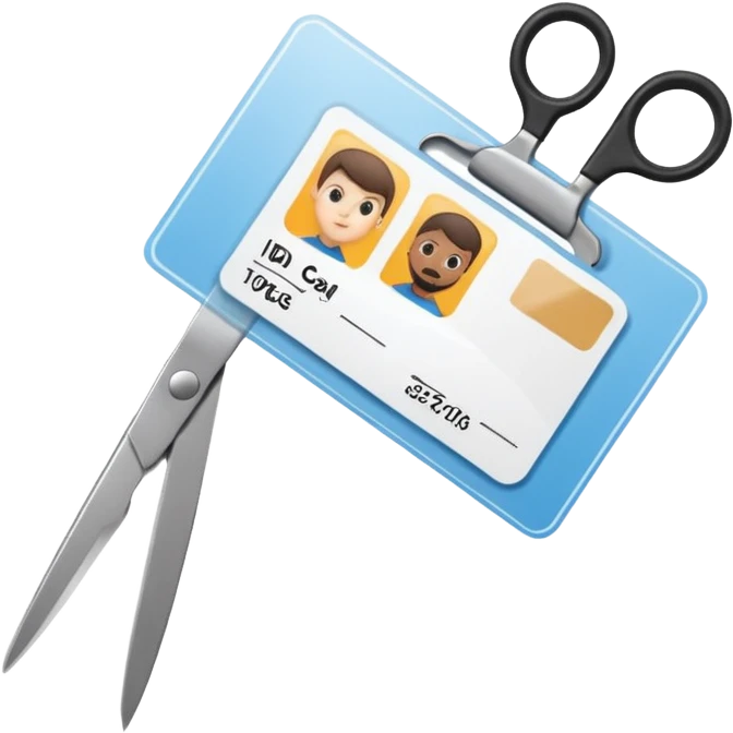 Scissors cutting an ID card in 2 parts.hyper realistic emoji