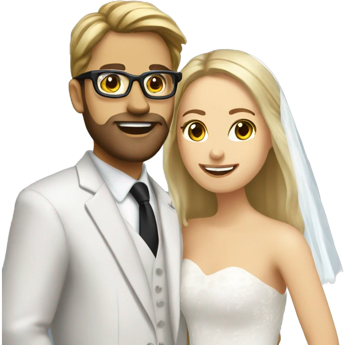 I need a groom with brown hair bown beard and googles and a blonde bride emoji