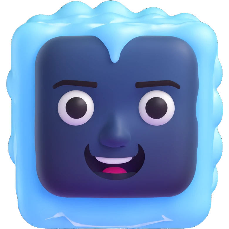 ice cube with frozen face emoji