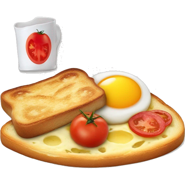 Breakfast toast, saussages, tomatoes, camambert chees emoji