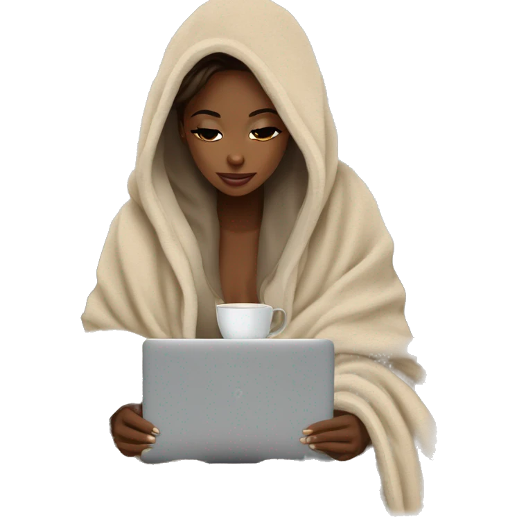 Cozy beige blanket coffee laptop bling girl emoji