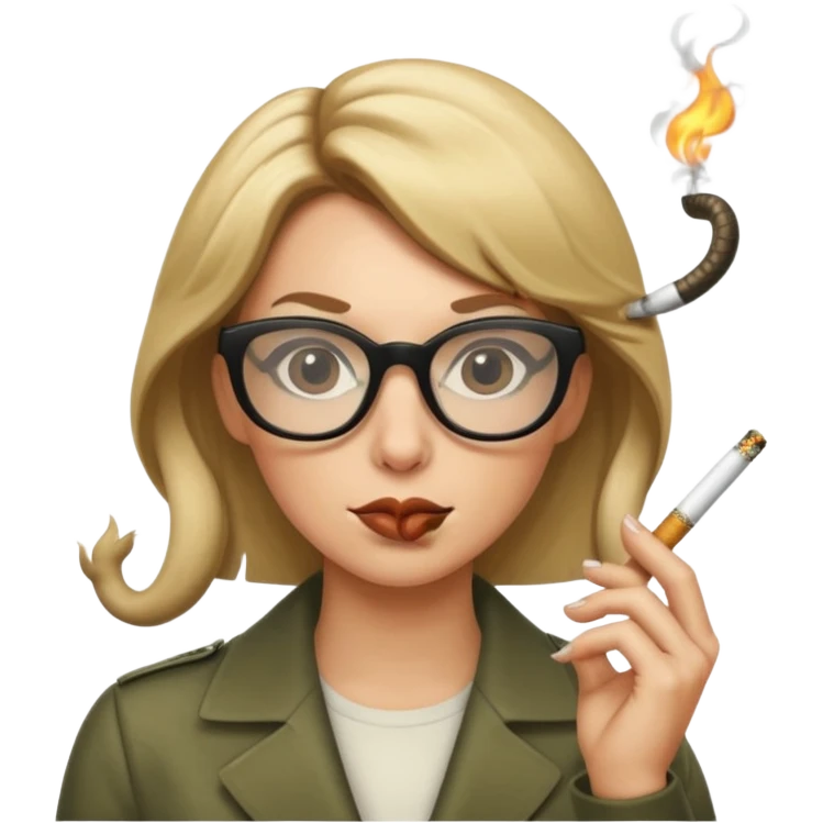 can you create a sneaky bitch SNAKE with big glasses smoking a cigarrette? the SNAKE needs to have dirty blonde hair emoji