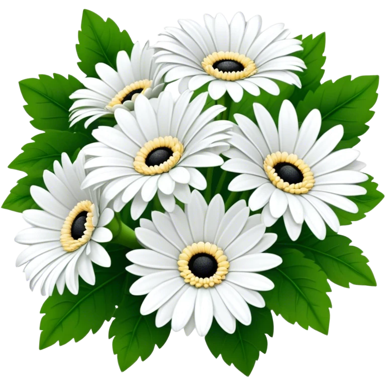 bouquet White Gerbera Daisy, luxuriant, leaf, bud, black pollen emoji
