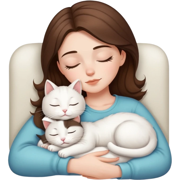 White kitty sleeping on brunette white girl's lap emoji