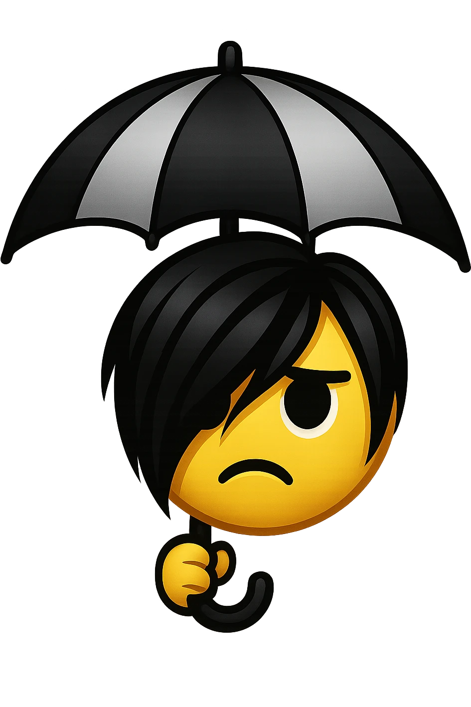 emo emoji, black and silver umbrella, modern and bold, no background emoji