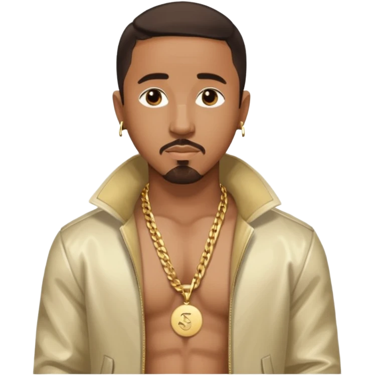 Marques Houston with dark brown hair, shirtless with necklace, metallic ivory jacket emoji