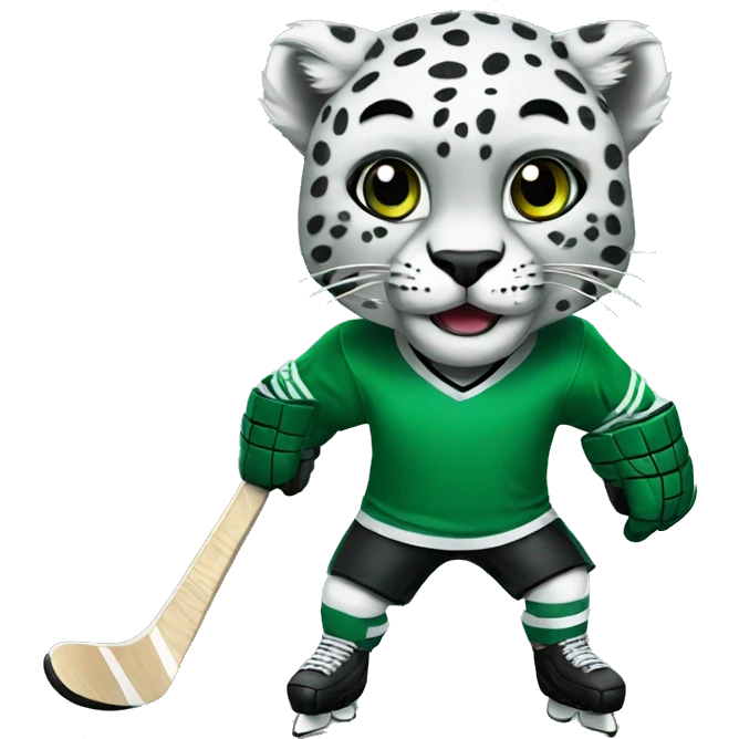 snow leopard as a hockey player in green jersey emoji