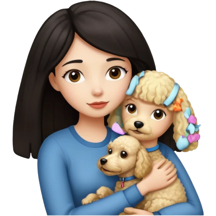 Ludo (ragazza mora capelli lisci) che abbraccia il suo cane (un barboncino biondo) emoji