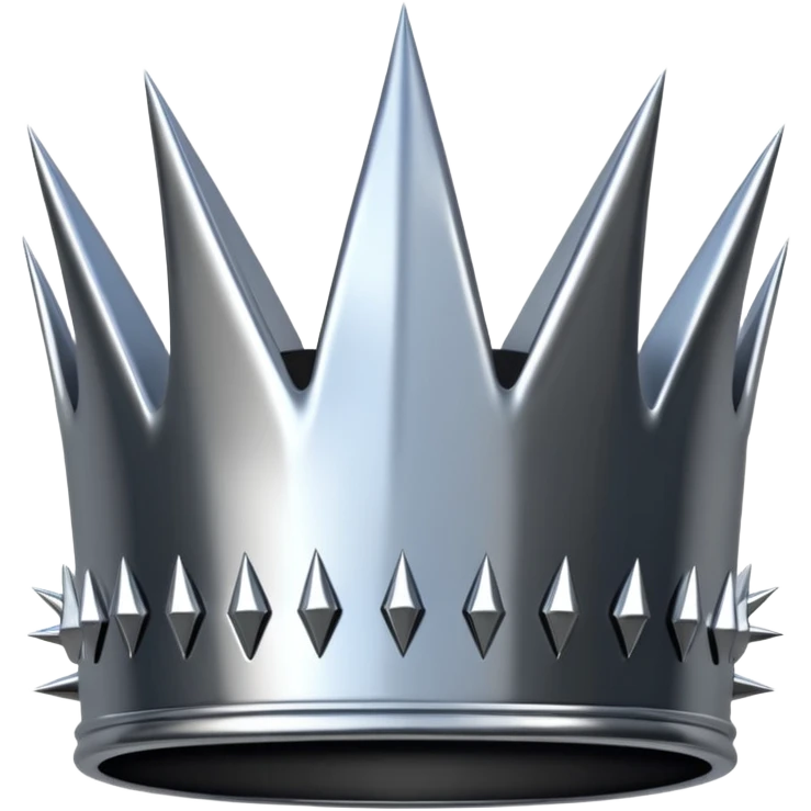 A spiked crown emoji made of silver chrome, sharp yet rounded metallic spikes, glossy reflections, aggressive luxury swag aesthetic, iOS emoji style, centered, clean white background emoji