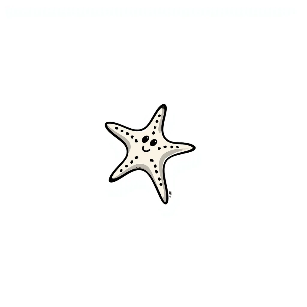 A sea star/starfish with detailed texture in pastel colors (dd9fb0, ffc6d3, a3bfc9, c4bee2, f1b091), hand-drawn doodle style emoji