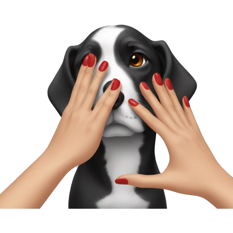 Woman's hand with red manicure petting a dog's head emoji