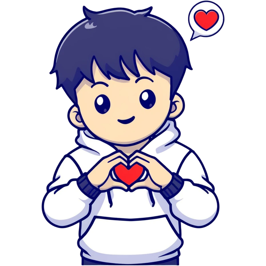 Black-haired male idol making a heart shape with his arms above his head, K-pop style emoji