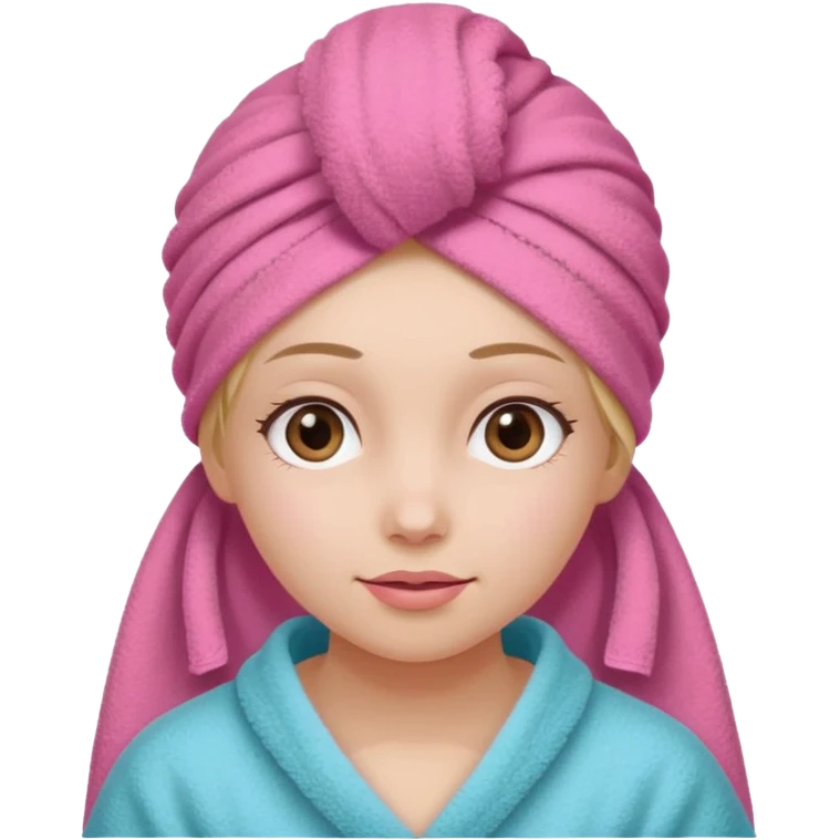 Uma menina com com uma toalha rosa no cabelo emoji