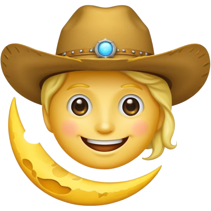 The smiling moon emoji with a cowboy hat on emoji