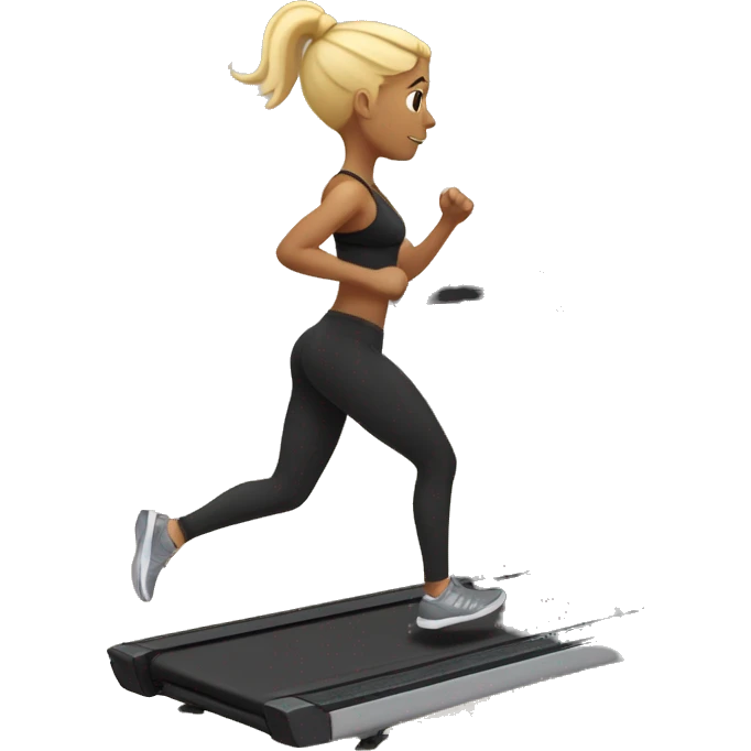 Girl with blonde hair in a ponytail running on a treadmill, she is wearing black leggings and a black sports bra emoji