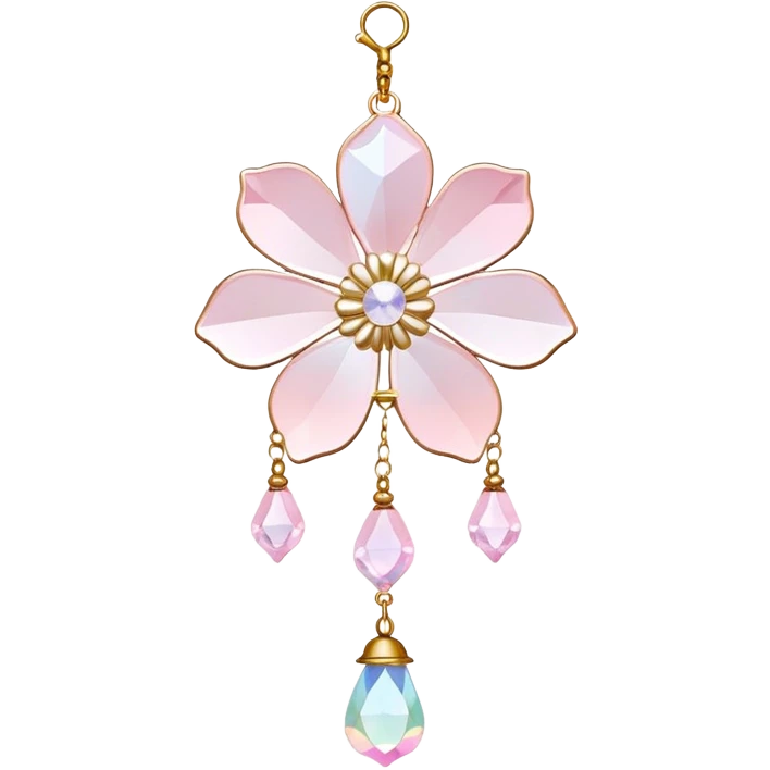 Hanging Iridescent pastel pink sakura crystals white-pearly suncatcher with bell emoji