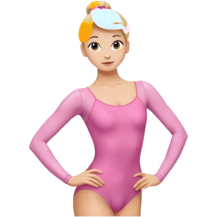 Blonde Women with Bun, Ballet Dancer – sleek blonde bun, pink leotard, graceful posture. emoji