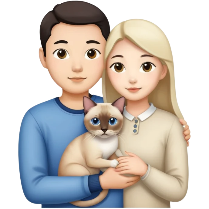 asian couples holding siamese cat emoji