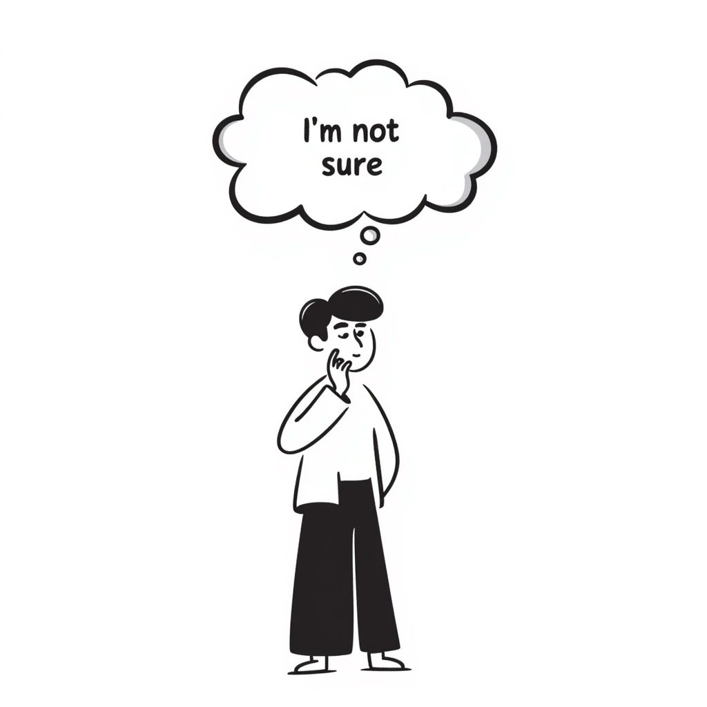 Chinese man with a thought bubble saying "I'm not sure." emoji