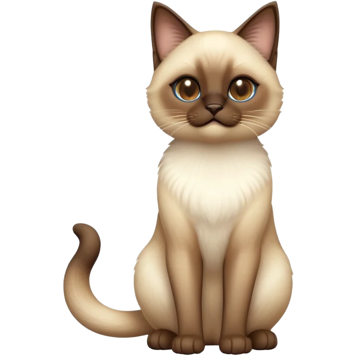 cinematic-[siamese cat]-realistic-full-body-sitting-emoji,-tail-curled-playfully-around-its-paws,-head-tilted-dramatically,-fluffy-[brown mask white light brown back]-fur,-simplified-yet-realistic-focused-features,-highly-detailed,-glowing-with-an-almost-sarcastic-glow emoji
