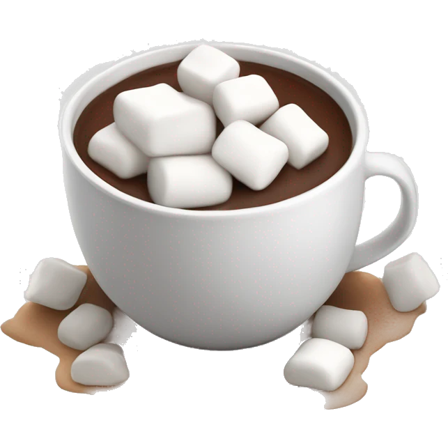 small pile of realistic white marshmallows isolated with bottom half soaked in hot chocolate. emoji