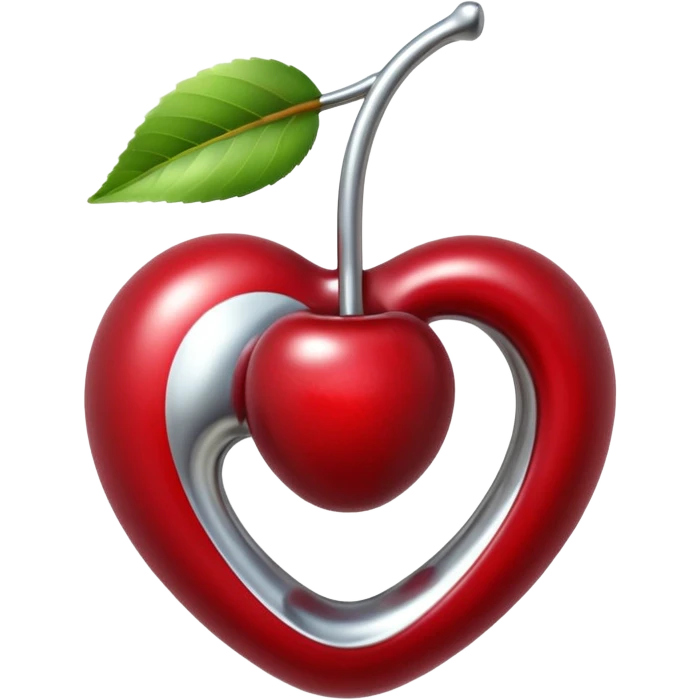 bitten cherry, liquid silver chrome, playful erotic symbolism, glossy shine emoji