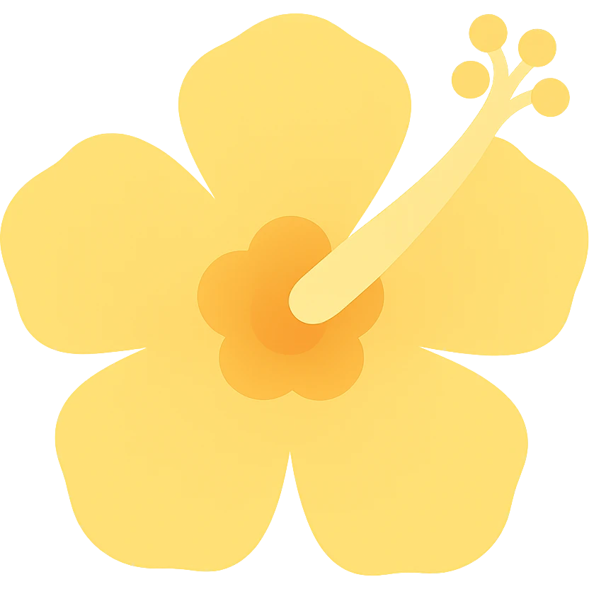yellow hibiscus flower emoji, high detail, 4K resolution, color icon style, flat colors, no outlines, suitable for keyboard emoji emoji