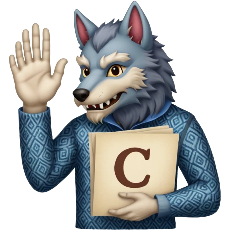 a werewolf hand holding the letter c make the c made out of persian carpet texture emoji