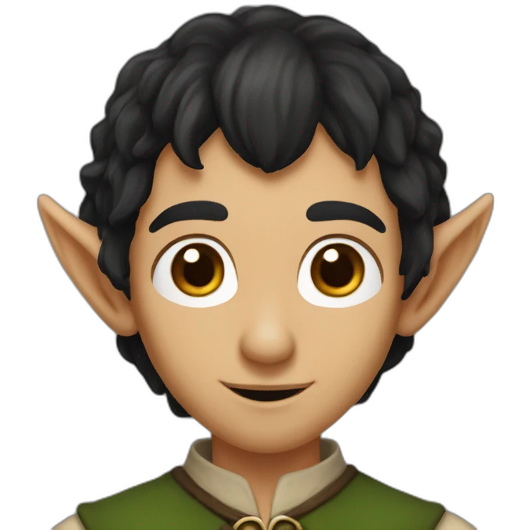 An elf from the lord of the rings, black hair, pointy ears, brown eyes colors emoji