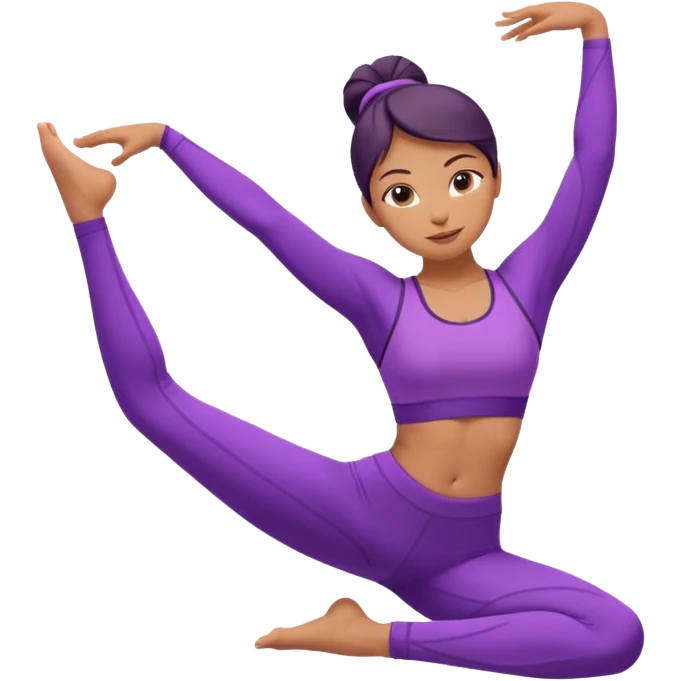 A flexible woman in purple outfit stretching sideways in triangle pose, minimalist background, soft lighting. emoji