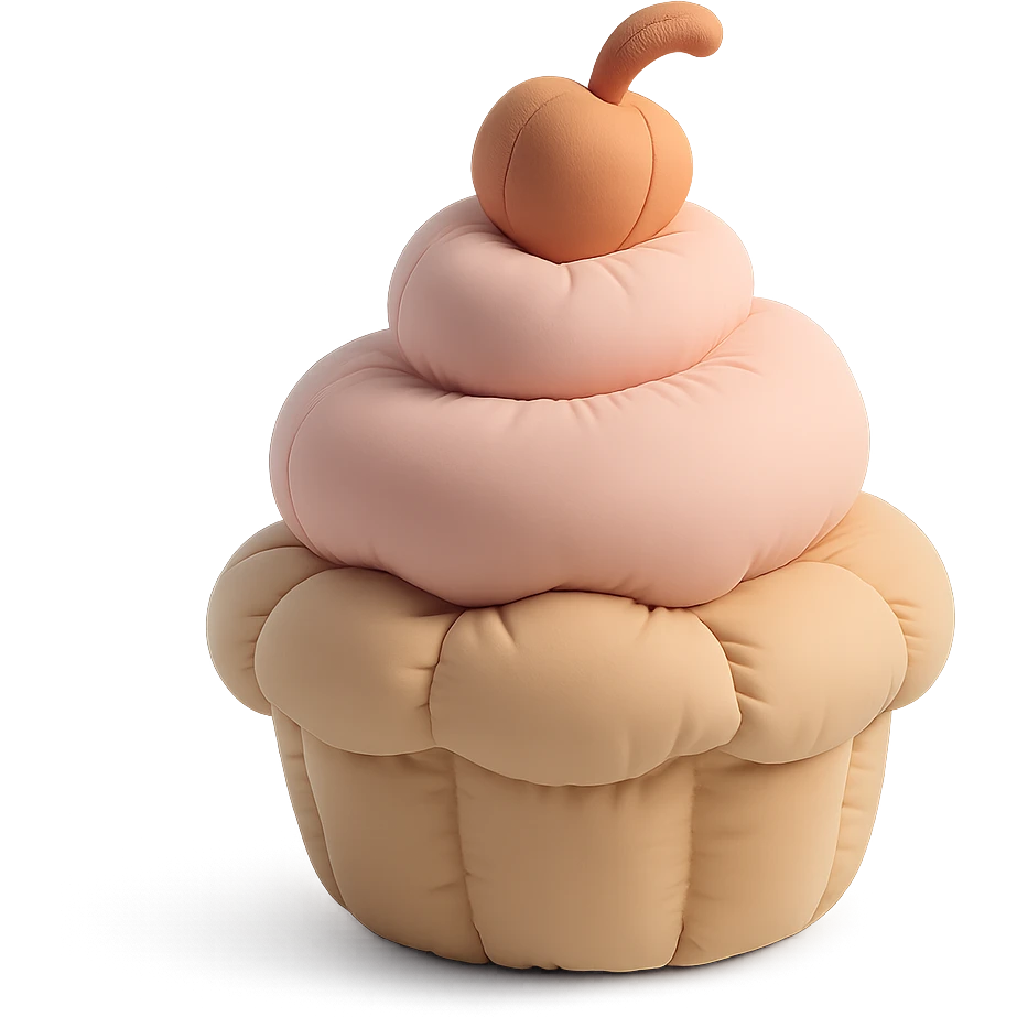 cupcake, plush and puffy, soft textures, cushion style emoji