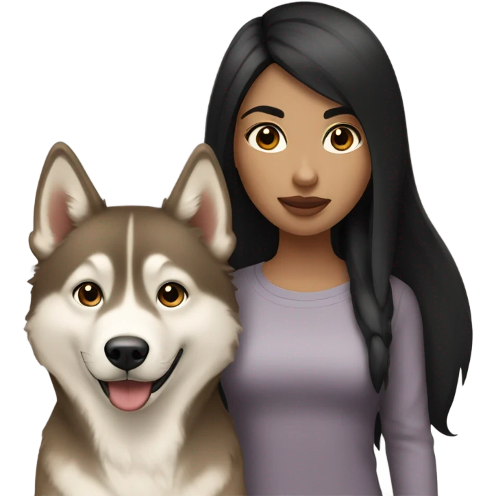 A girl black hair next to a light brown Husky emoji