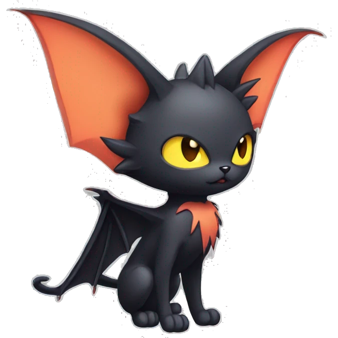 Black Cool Kawaii Punk-Gothic Bat-winged Litten-Bat-cat-Fakemon full body emoji